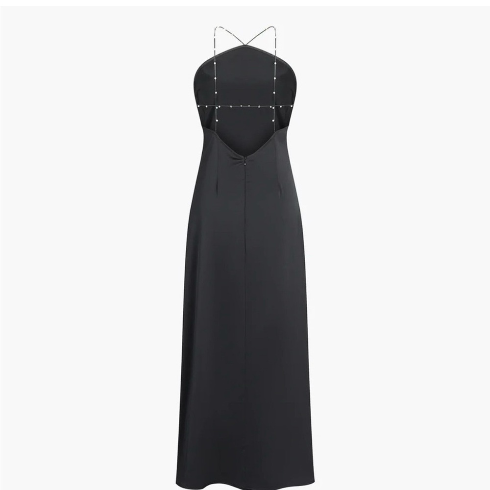 Commense Black Satin Slip Maxi Dress with Chain Straps - Picture 4 of 14